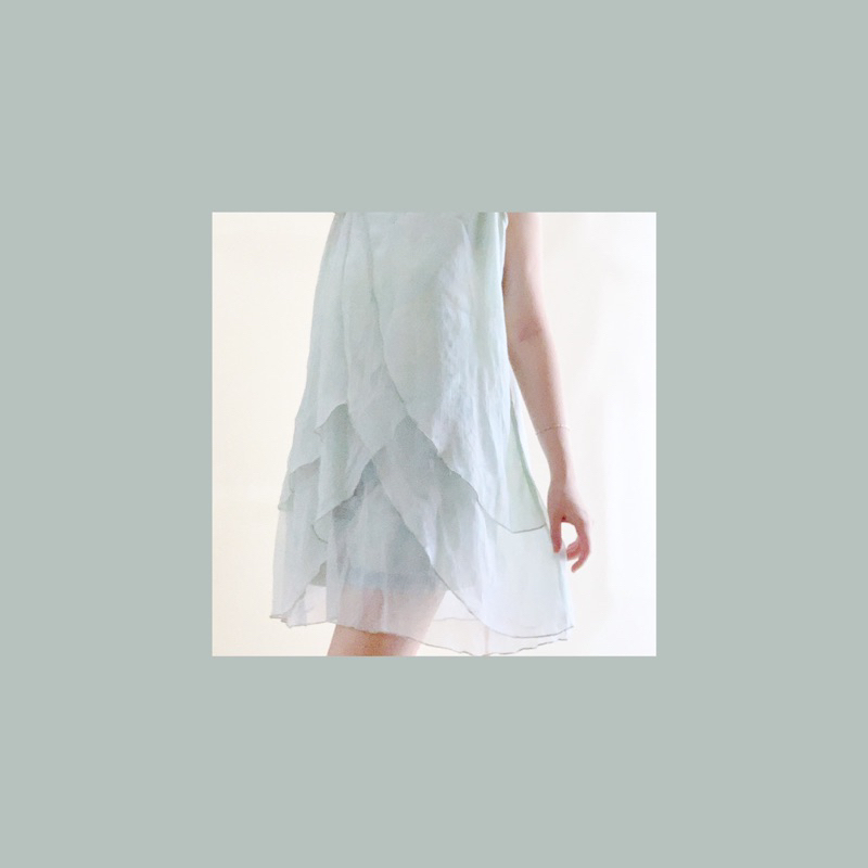 Alles Summer Flower Fairy Dress Sleeveless Dress Spaghetti Strap Tiered Dress Pantai Biru Muda Hijau