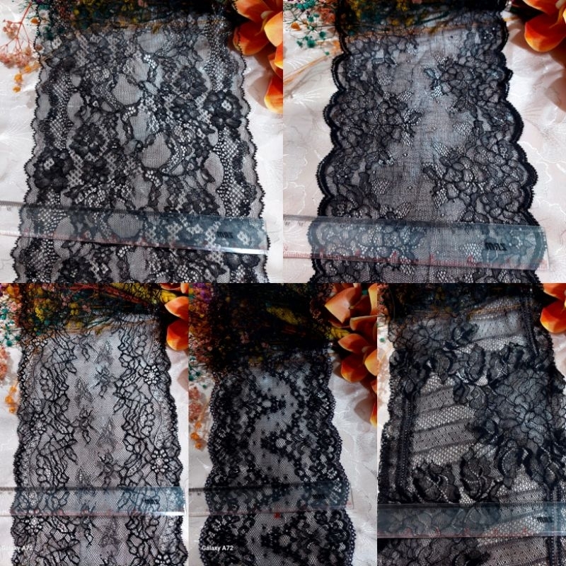 renda stret warna hitam lebar 16 = 20cm harga per meter 6000