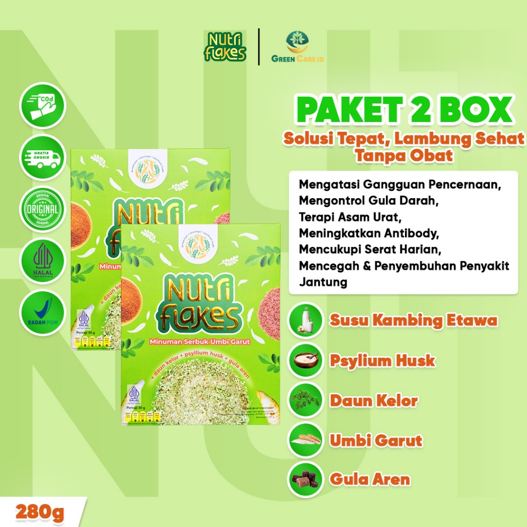 

Paket 2 Box Nutriflakes - Sereal Umbi Garut Atasi Asam Lambung Gerd Maag, Diabetes & Kolesterol