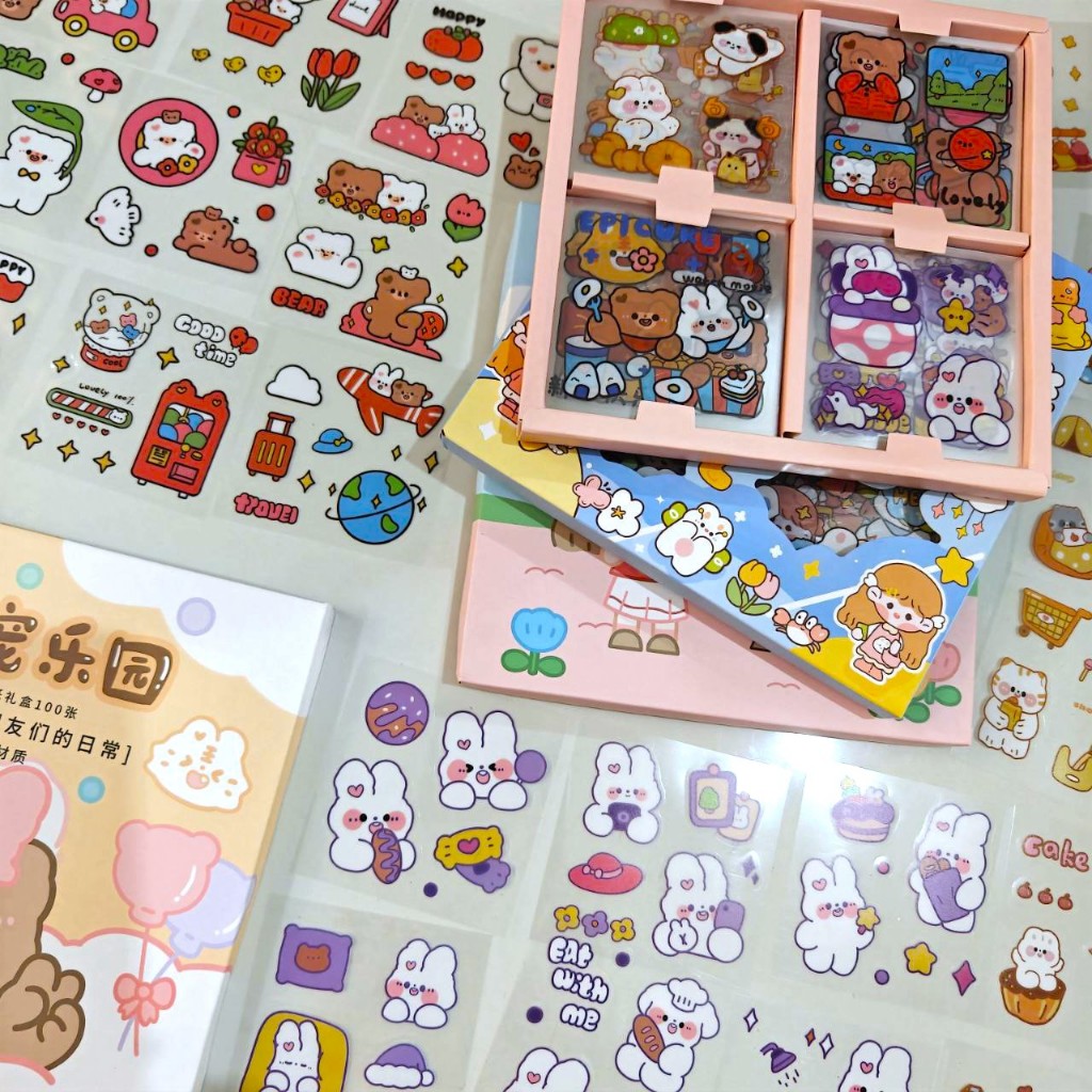 

(100 lembar) Stiker Momo Aesthetic Design DIY/Sticker botol minum 2D plastik/Buku Diary Stiker Motif/Stiker Anti Air Botol Hp