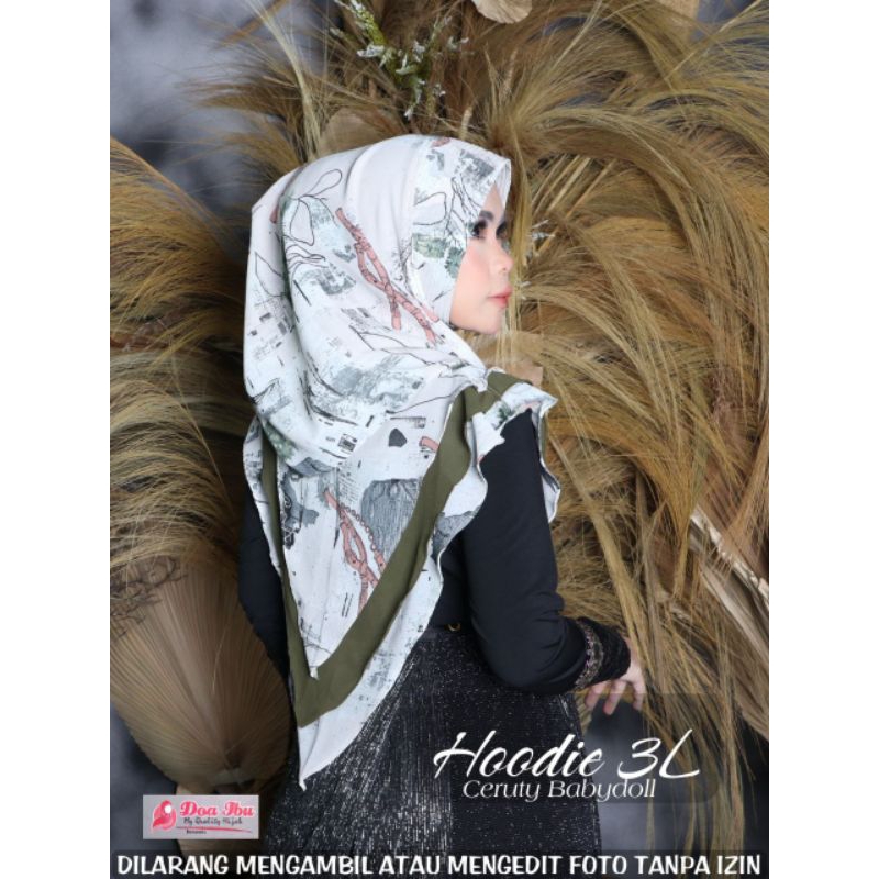 Hijab Instan Hoodie 3L Doa Ibu / Hijab Doa Ibu Ceruty Babydoll Motif 3 layer Model Hoodie