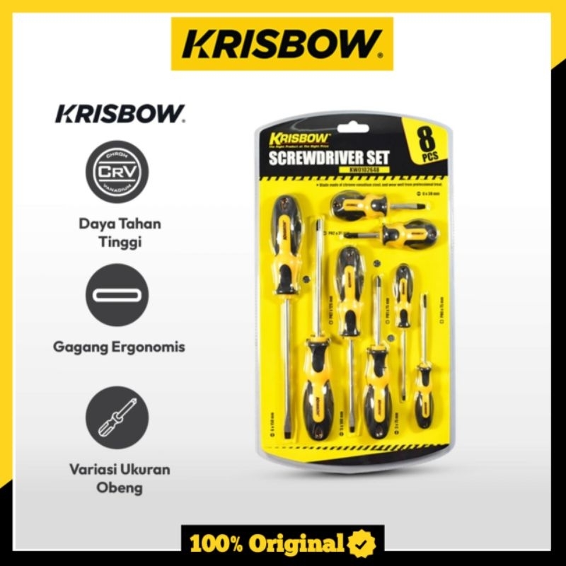 KRISBOW SET 8 PCS OBENG PLUS & MINUS - KUNING
