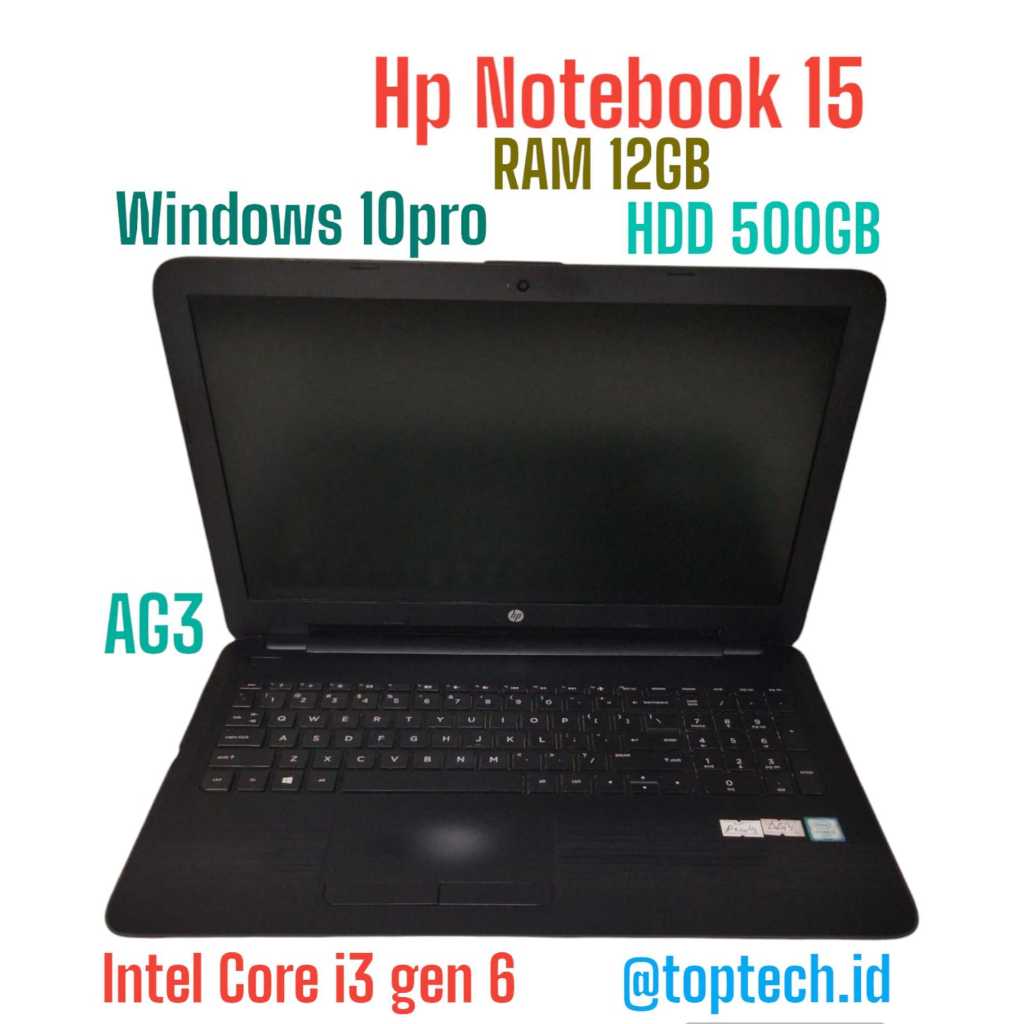(AG3) Hp Notebook 15 Windows 10pro RAM 12GB HDD 500GB Intel Core i3 gen 6
