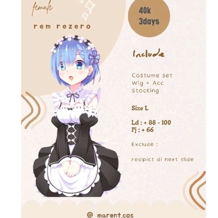 rental costum cosplay rem re zero