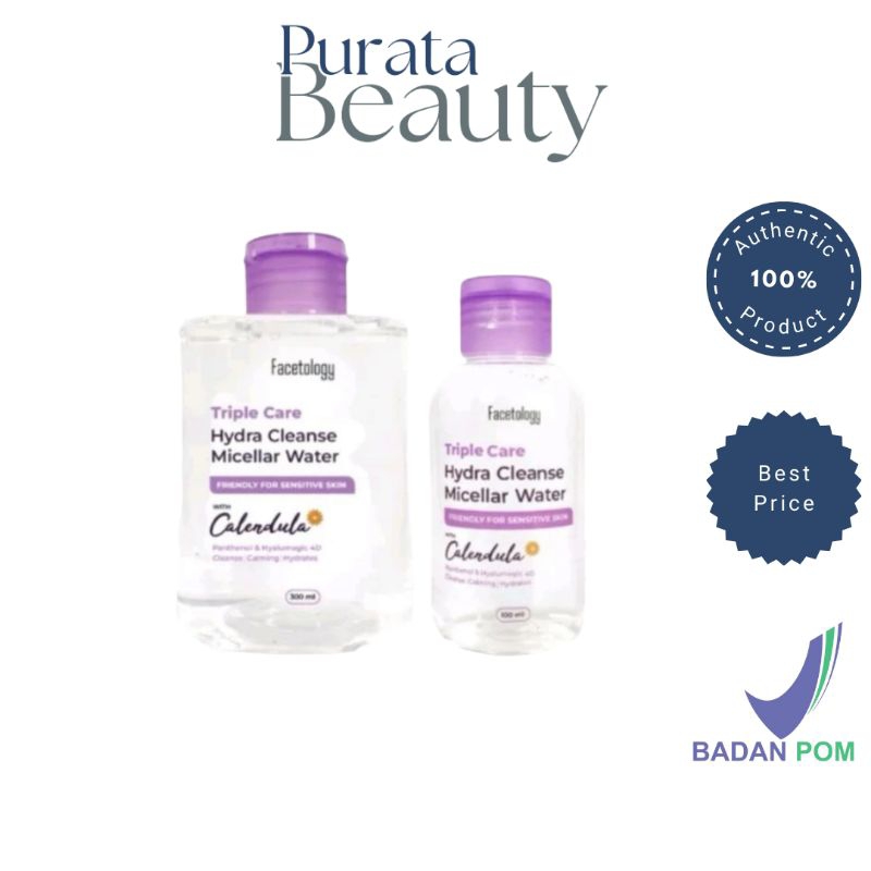 PURATA - Facetology Triple Care Hydra Cleanse Micellar Water 300 ML Pembersih Wajah Sensitive Skin Pembersih Make Up Tanpa Bilas