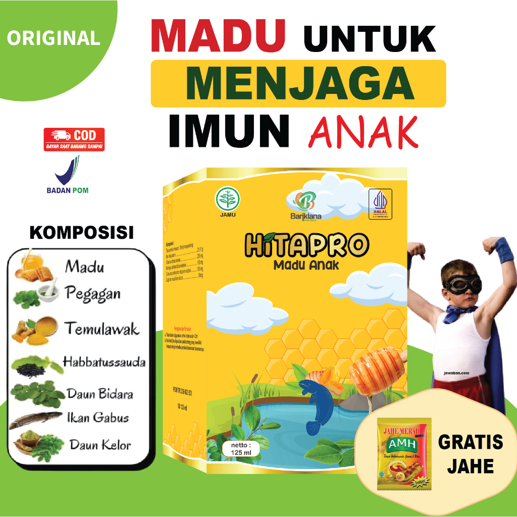 

[ GRATIS JAHE ] Madu Anak HITAPRO | Nutrisi untuk Menjaga Daya Tahan Tubuh dan Kecerdasan Si Kecil | Penambah Nafsu Makan