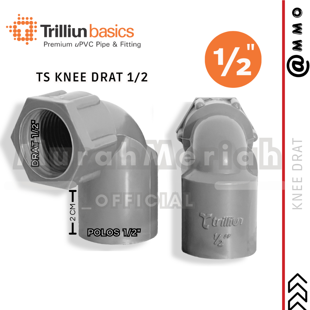 ELBOW DRAT 1/2 INCH TRILLIUN KNEE DRAT TS 0.5 DIM POLOS FAUCET KNEE 1/2 INCH FITTING PIPA PVC