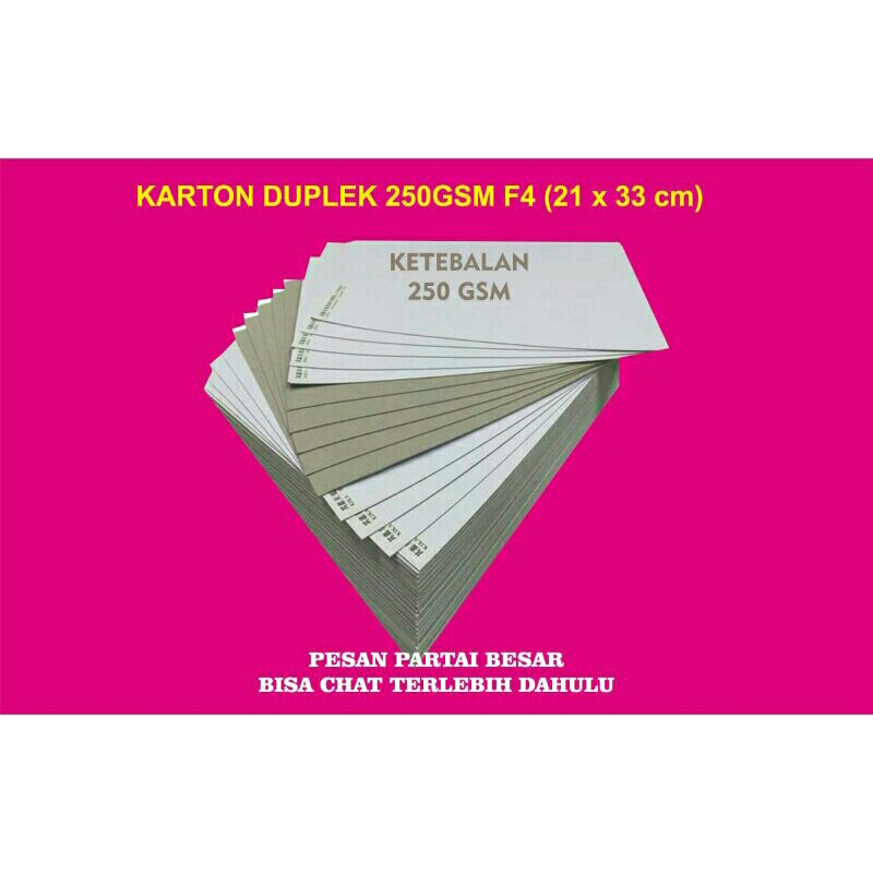 

Karton Duplek 250gsm 50 lbr ujuran F4 (21,5 x 33cm)