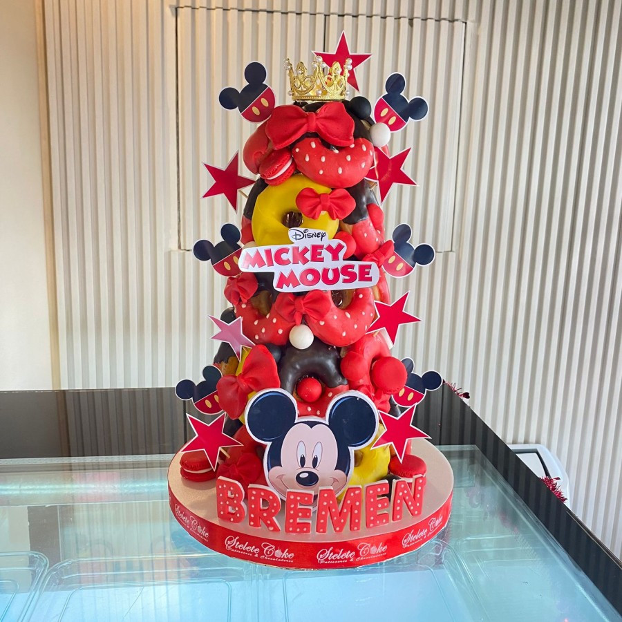 Kue Ultah Donat Tower / Donat Tema Micky Mouse / Kue Ultah Costum
