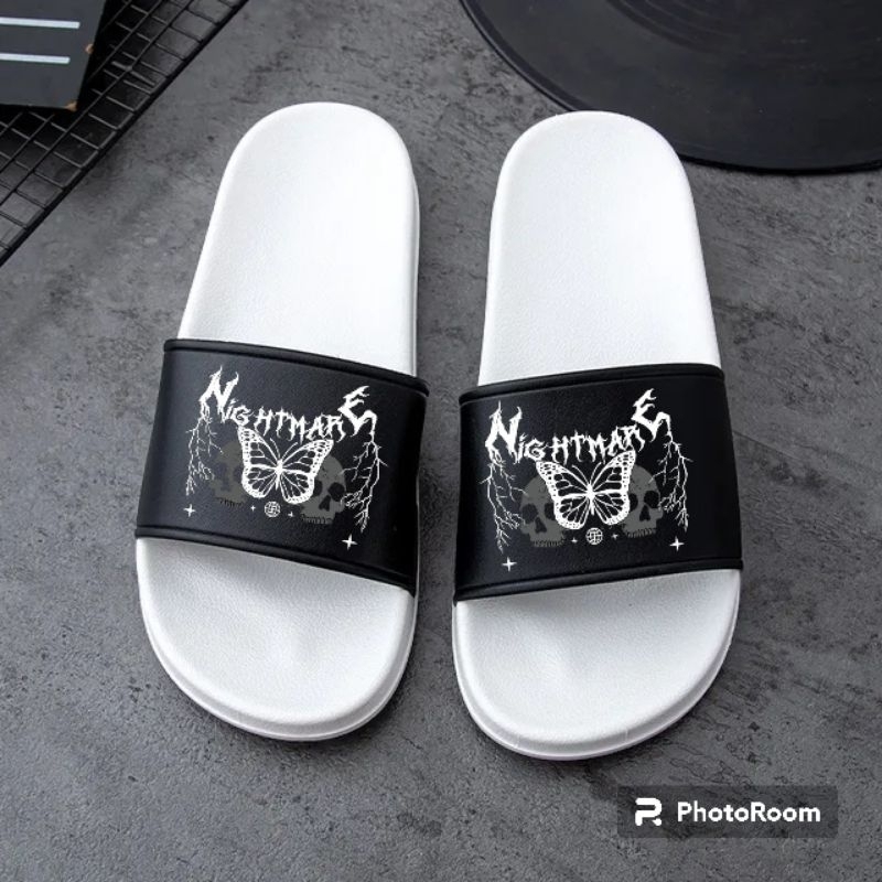 Sendal Slop Distro Pria / Wanita Sandal Slide Laki Laki Couple NIGHTMARE