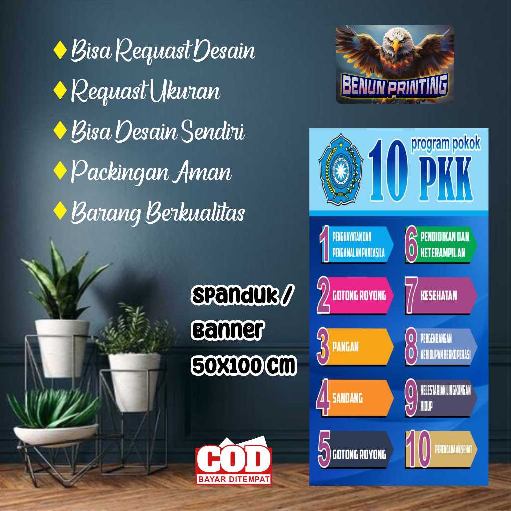 Spanduk 50x100 10 Program PKK, 10 Hatinya PKK, Proram Desa