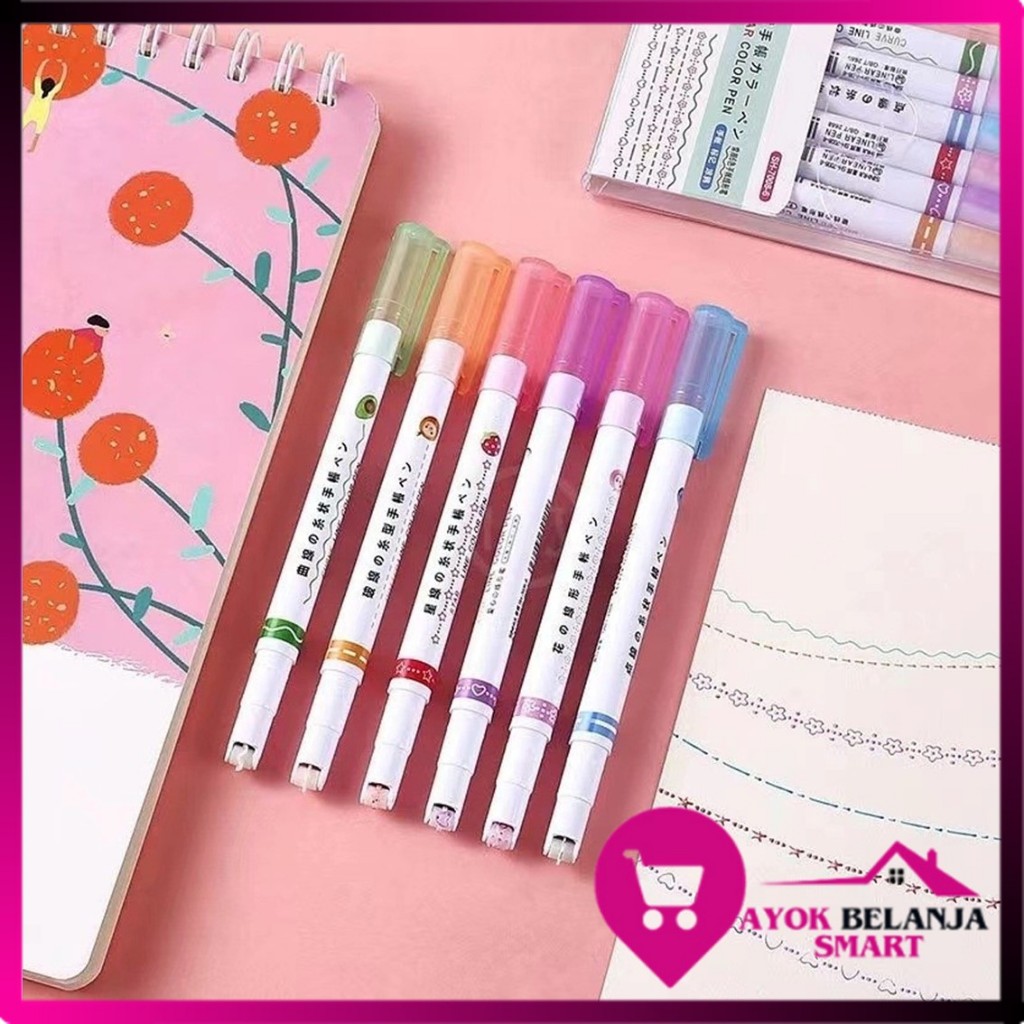 

ABS Spidol Garis Aesthetic Warna Warni Spidol Garis Motif Lucu 1 Set 6 Pcs pulpen roller pen Higlighter Random Spidol Garis Line Marker Alat Tulis Kantor