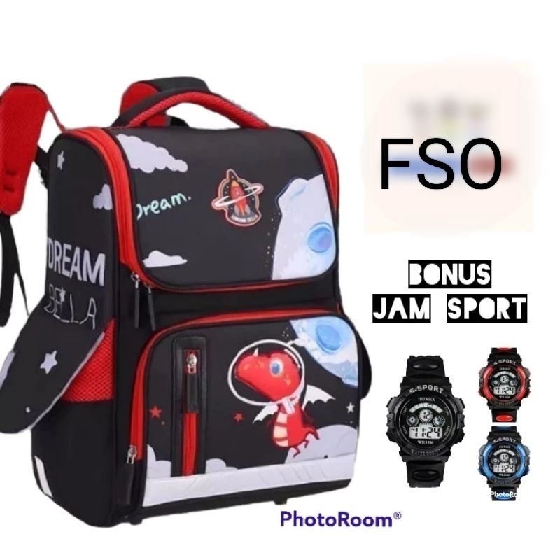 tas sekolah anak TK SD gratis jam tangan tas ransel anak laki-laki TK SD gratis jam tangan sekolah a
