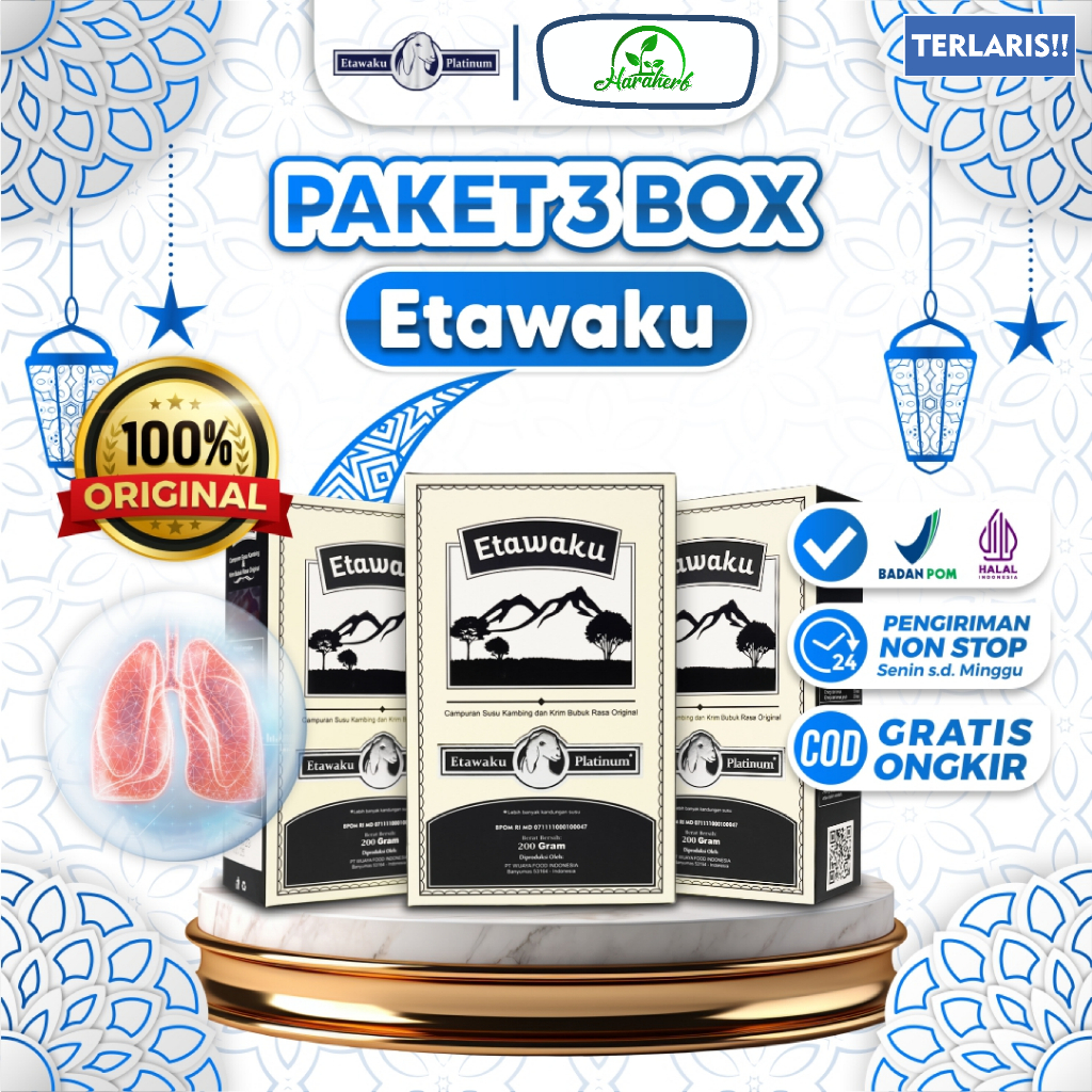 

Paket 3 Box Etawaku - Keluarga Sehat Atasi Sesak Nafas Keluarga Solusi Bronkitis Pegal Linu Mual