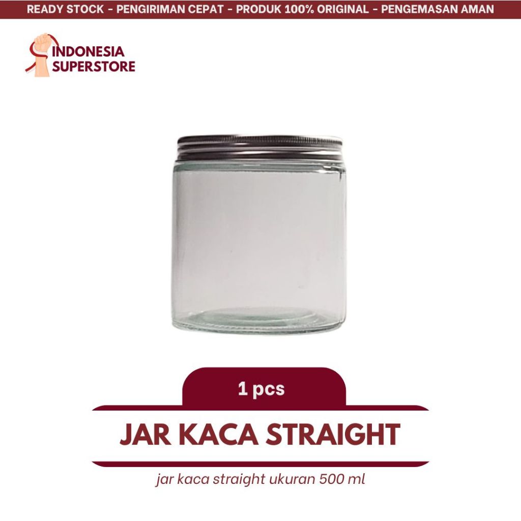 

Straight Jar 500ml - Toples Kaca (TUTUP ALUMINIUM WARNA GOLD / EMAS)