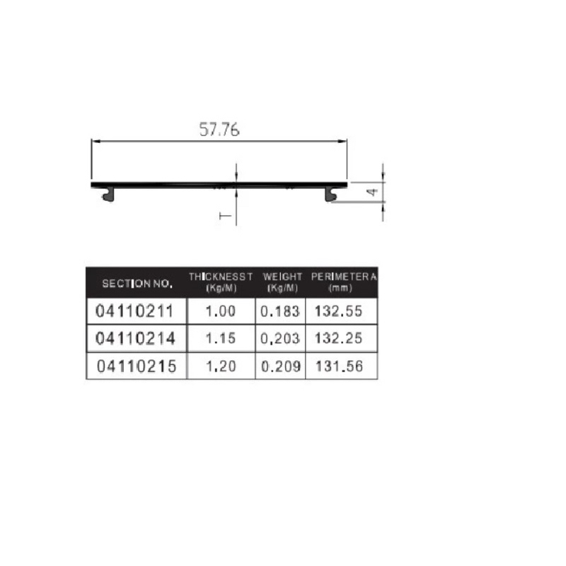 Aluminium Infinito Serat Kayu Kusen 3" 0411 Tutup Rata Aluminium Batangan