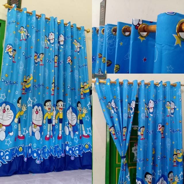 Gorden Jendela Smokring 12 Ring Karakter Doraemon Tirai Panjang Karakter Aesthetic Minimalis Murah