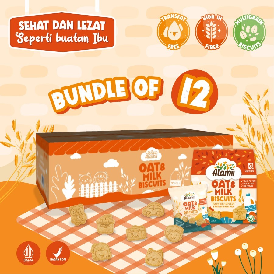 

Alamii Multigrain Biscuits - Bundle Pack isi 12 x 60g (Oat & Milk)