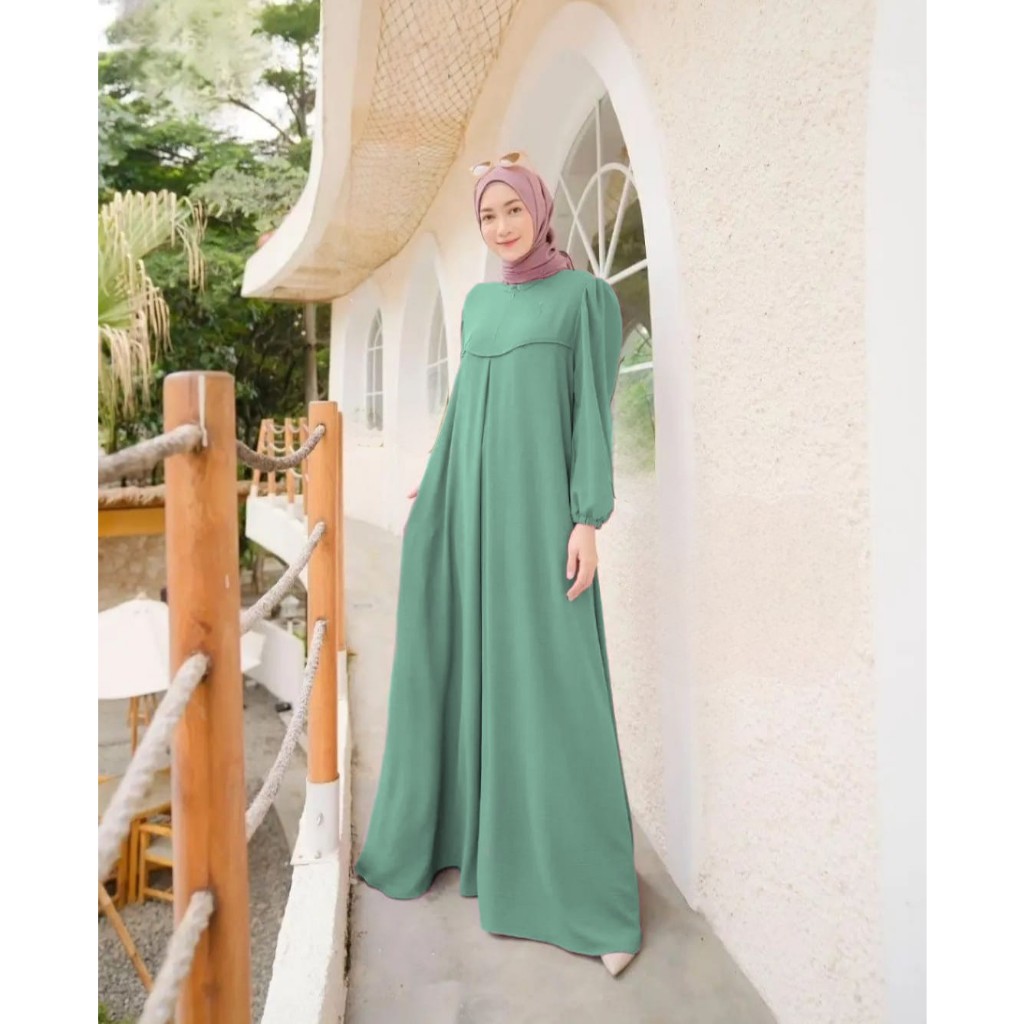 baju gamis lebaran bahan crincle RAYA DRESS model baru 2025 gamis simple elegan murah dan kekinian