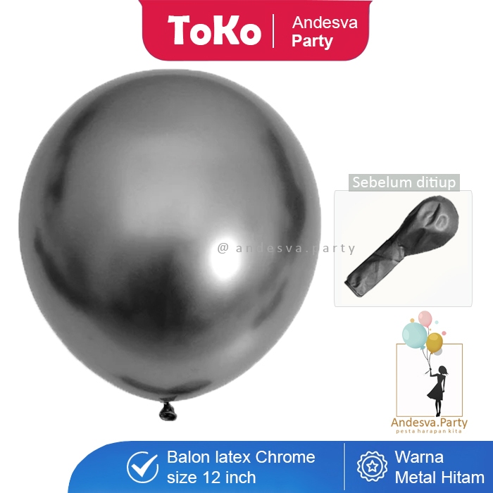 Balon Chrome Hitam/ Balon Metalik Chrome Hitam / Ballon Latex Metalic Chrome Hitam 12 inch