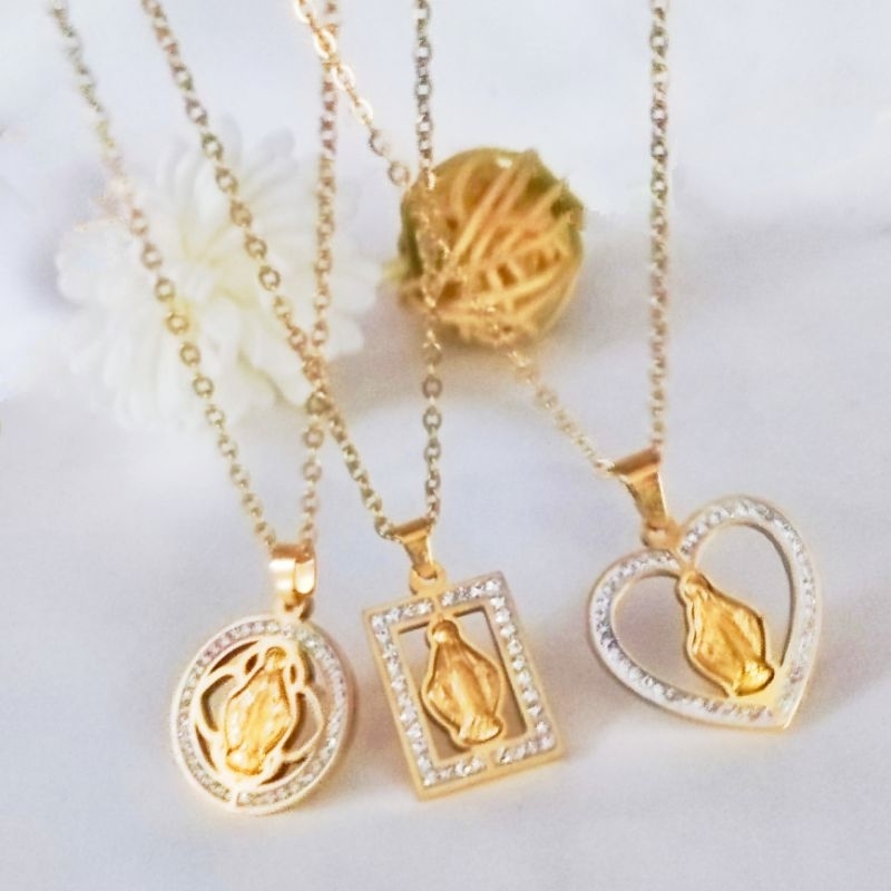 Kalung Bunda Maria Wanita Titanium Antikarat Warns Emas dan Silver