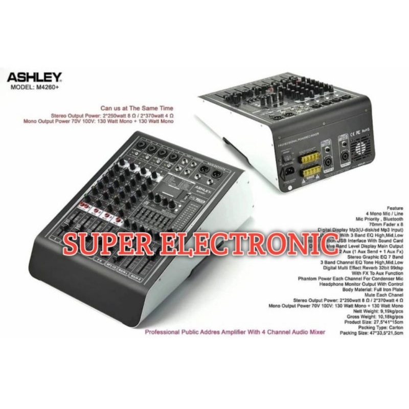 Power Mixer Ashley M4260+ Original 4 Channel Bluetooth