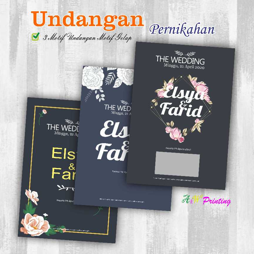 Cetak Surat Undangan Pernikahan / Nikah Lipat Dua Lipat Motif Gelap / Hitam Murah Kekinian