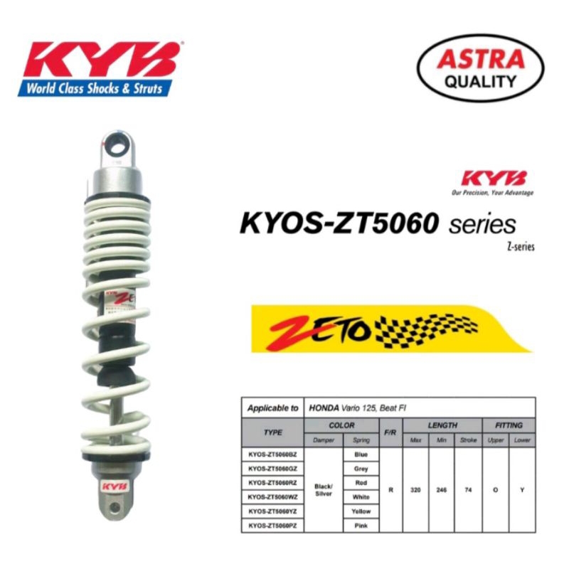KYB ZETO shock belakang motor matic (Tinggi 320mm - PUTIH)