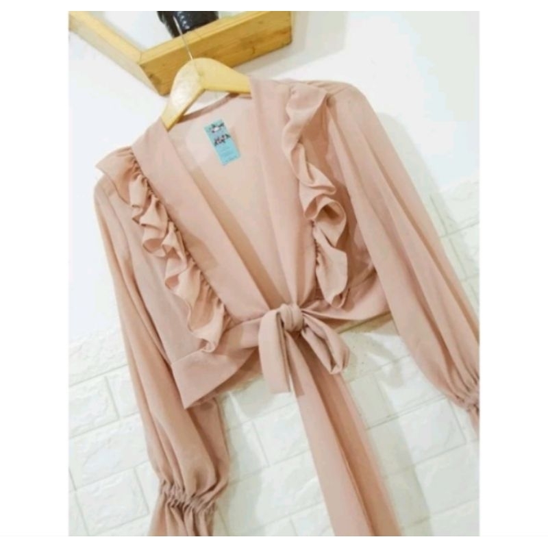 preloved outer cardigan blouse crop ruffle warna coksu