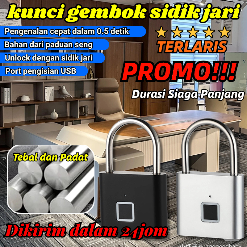 Gembok pagar anti maling gembok sidik jari tanpa kunci Smart Fingerprint Padlock Security kunci pint