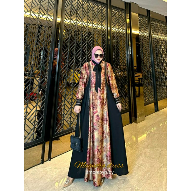 gamis motif simple gamis silk  amorebyruby edisi Magnolia  dress