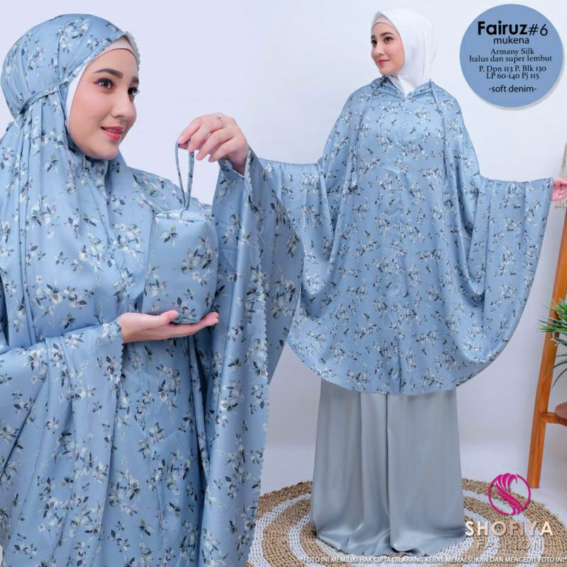 Fairuz Mukena Dewasa Bahan Armany Silk Motif Best Seller Prayer Set Travelling Ori Shofiya