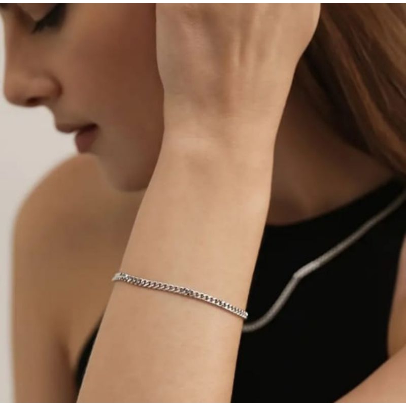 gelang model rantai tipis titanium anti karat laki-laki perempuan