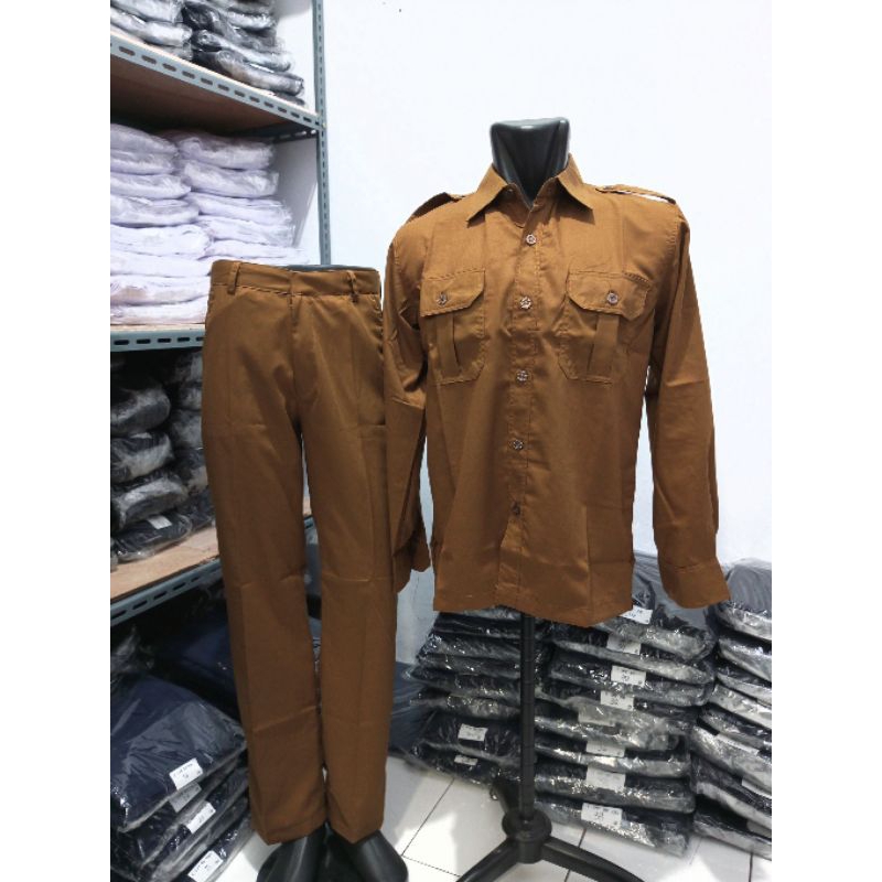 Seragam PNS PEMDA - Baju Khaki Pria Lengan Panjang Bahan KATUN WOL - Baju PEMDA PNS - Rafly Jaya