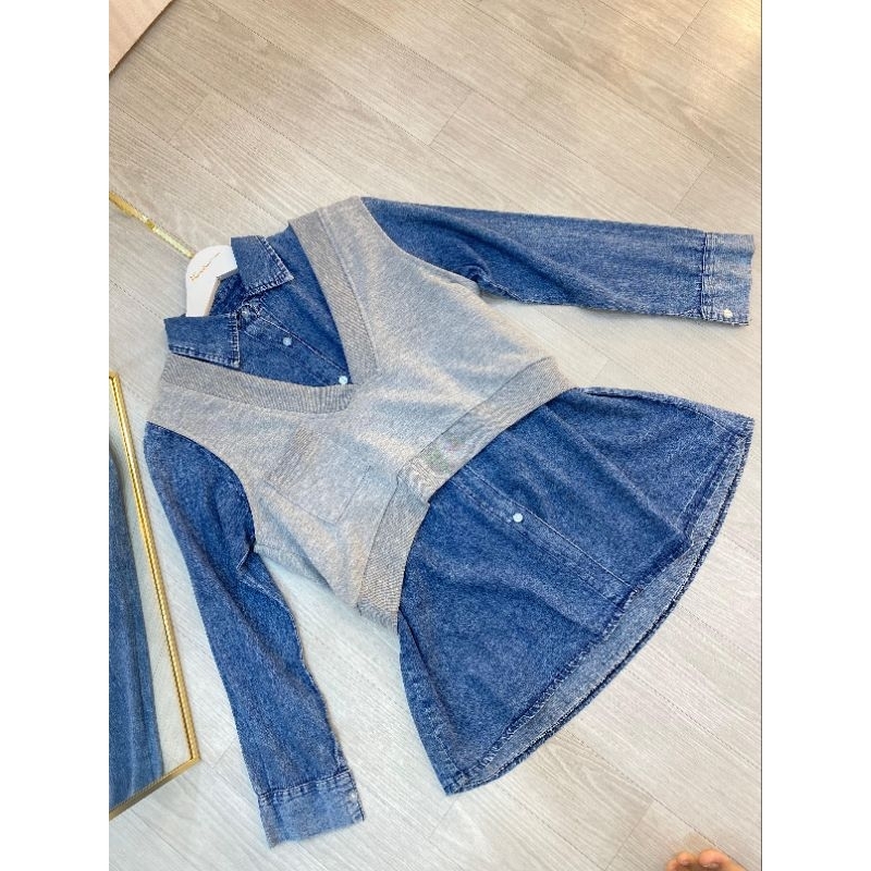 Set Kemeja Denim Wanita + Vest Knit Premium Korean Style