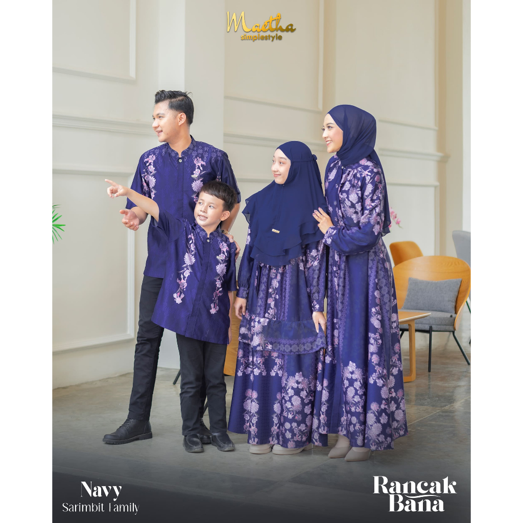 Maetha - Sarimbit Keluarga Lebaran / Family Set Raya / Gamis Koko Couple / Rancak Bana Series Navy