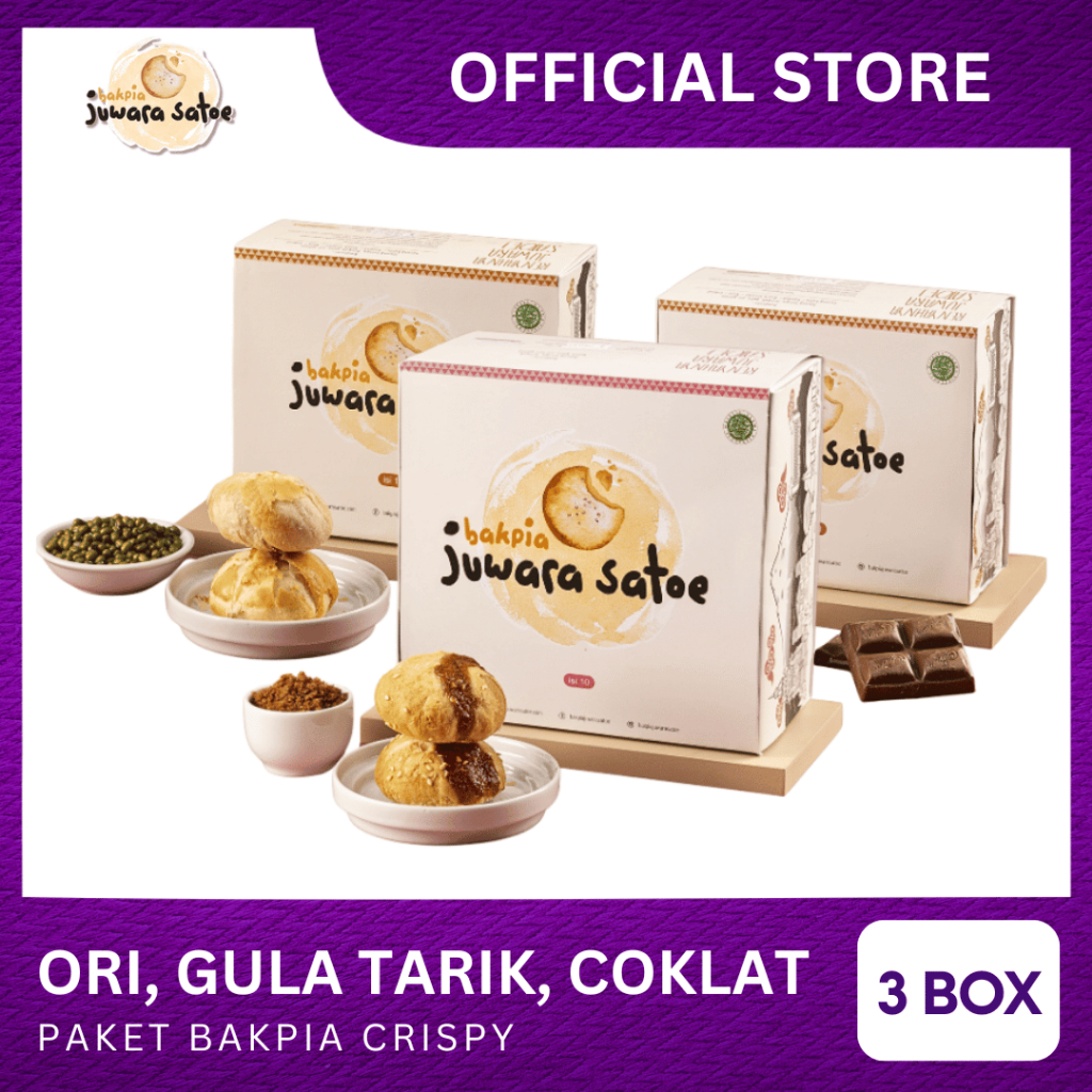 

[ 3 BOX ] PAKET BAKPIA CRISPY (ORI, GULA TARIK, COKLAT) - BAKPIA JUWARA SATOE