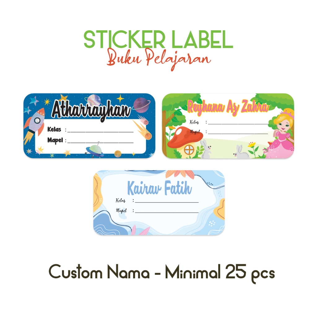 

Stiker custom nama buku sekolah anak sd smp tk label mata pelajaran mapel