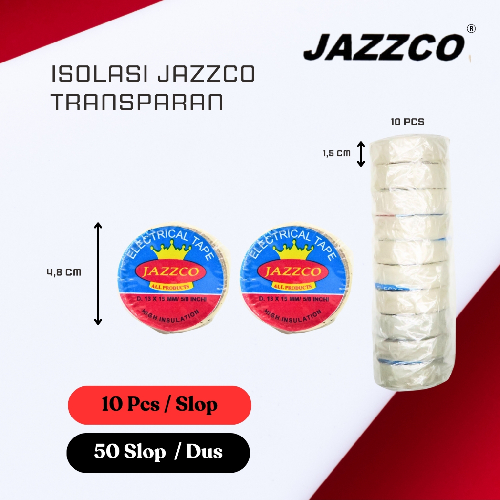 Grosir 1 Dus @50 Slop (500 roll)  KECIL Jazzco Isolasi Kabel Listrik Pvc Bening KECIL 5/8" x 15mm