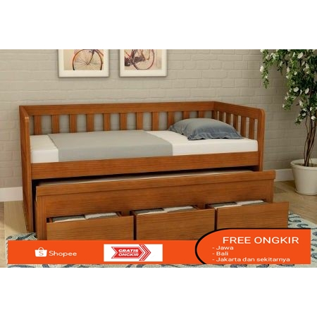 dipan double bed, dipan laci, dipan laci anak kayu jati