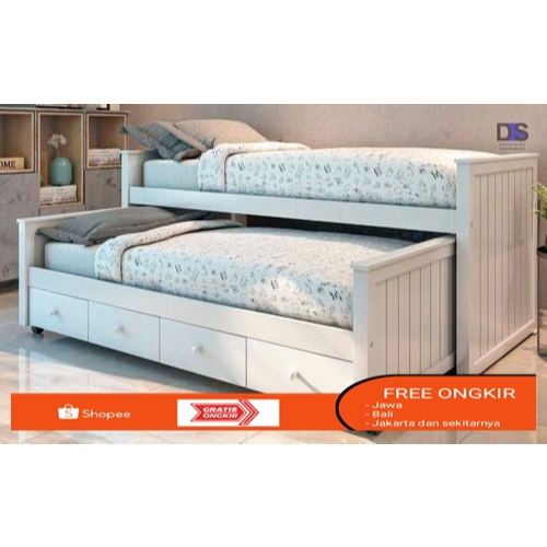 dipan anak laci double bed, divan anak minimalis , dipan anak putih