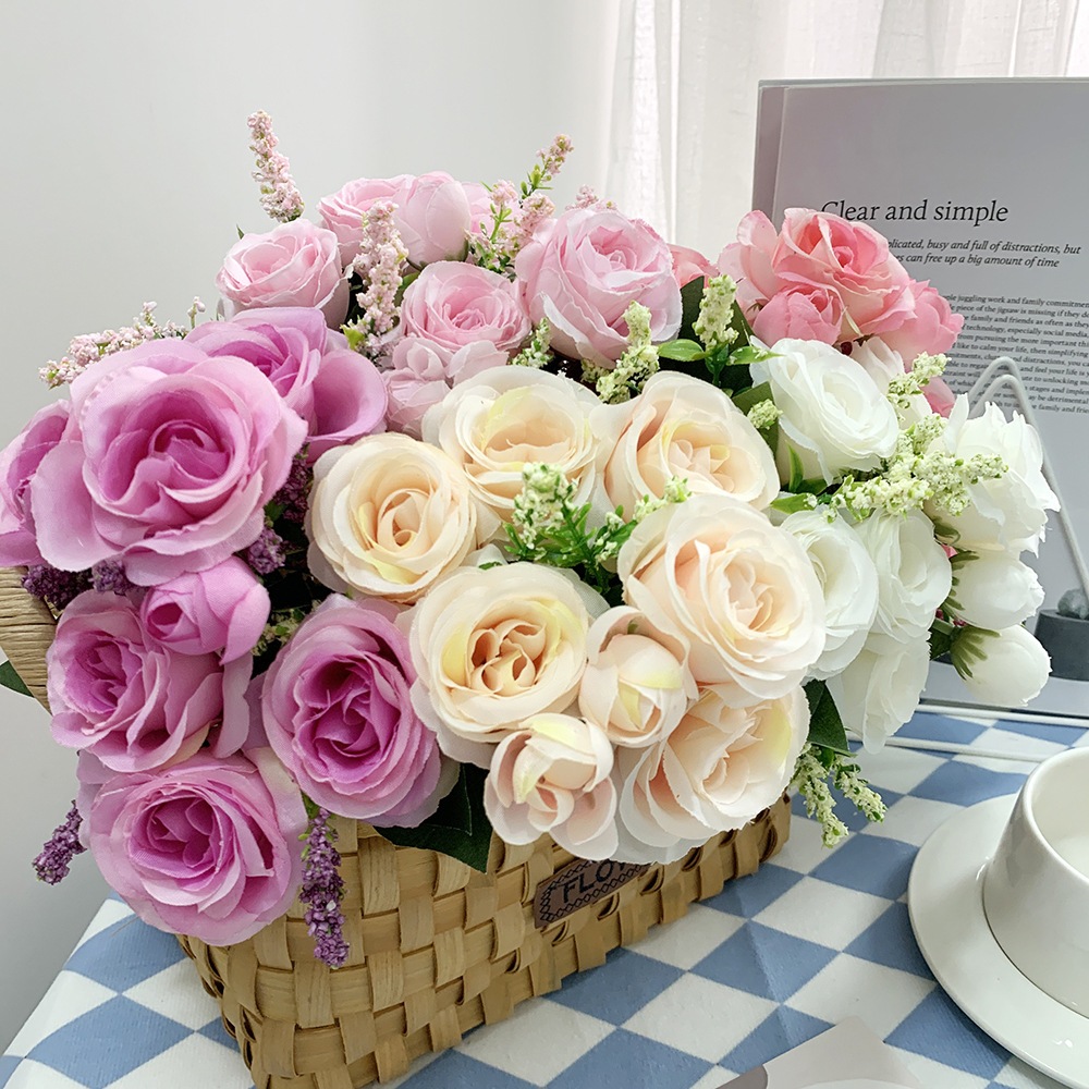 FLOWER BUNGA MAWAR SALJU ARTIFICIAL BUKET MAWAR BUNGA DEKORASI BUNGA BKT 6 TANGKAI