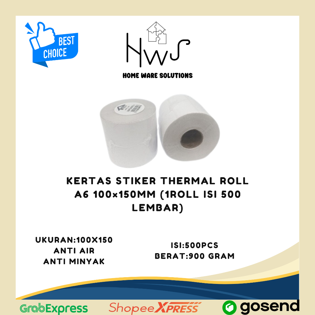 

Kertas Stiker Thermal Roll A6 100×150mm/Stiker Barcode Paper Thermal (1roll isi 500 lembar)