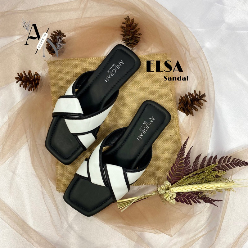ANUGRAH_STORE.ID - ELSA Sandal Wanita Teplek Korea Casual Sendal Slop Empuk Flat Cewek Kasual Rumaha