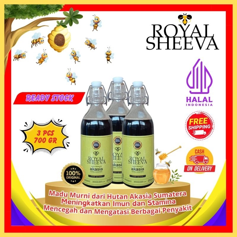 

PROMO BUNDLE 3 botol Madu Murni 100% Royal Sheeva 700gr | Premium Halal MUI Asli dari Hutan Akasia Sumatera