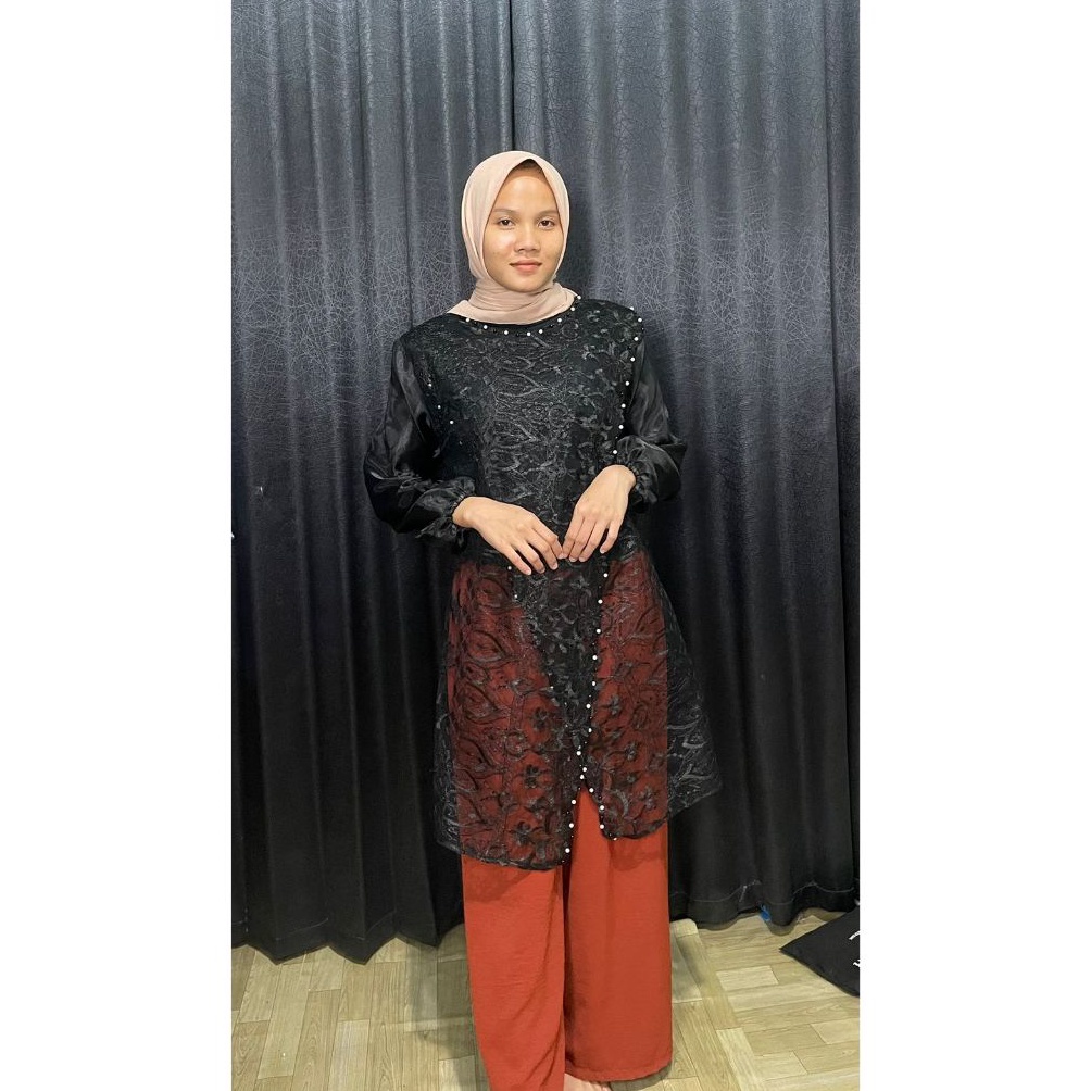 KODE A7B Fiona Tunik Outer Silang Brukat Etnik Outer Brukat Kondangan  Tunik Lebaran Baju Hari Raya 