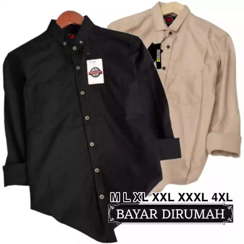 Kemeja pria polos lengan panjang hitam cream bahan katun premium Hem kantor dan Casual