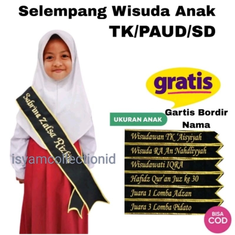 selempang wisuda anak paud tk sd/ selempang anak free nama bordir