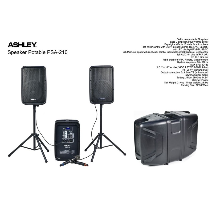 Speaker Portable Ashley PSA 210 komplit satu set plus tiang