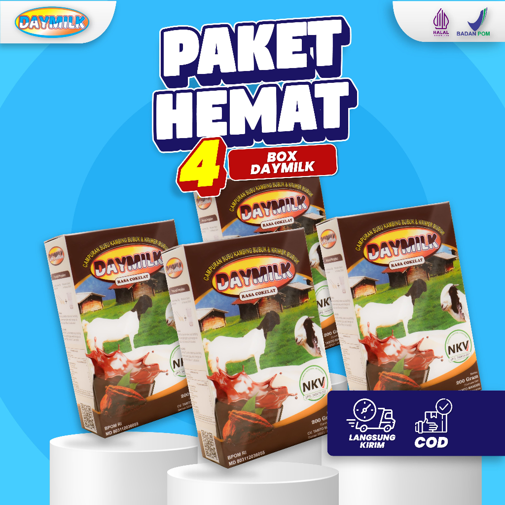 

Daymilk Rasa Cokelat 200gr - Paket 4 Box Susu Kambing Etawa Bantu Atasi Sesak Nafas, Asma, & Batuk